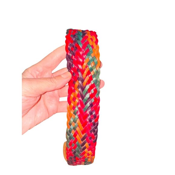 Boho Handwoven Multicolor Braided Leather Belt W/ Heart Accent Buckle Western M - Picture 3 of 7